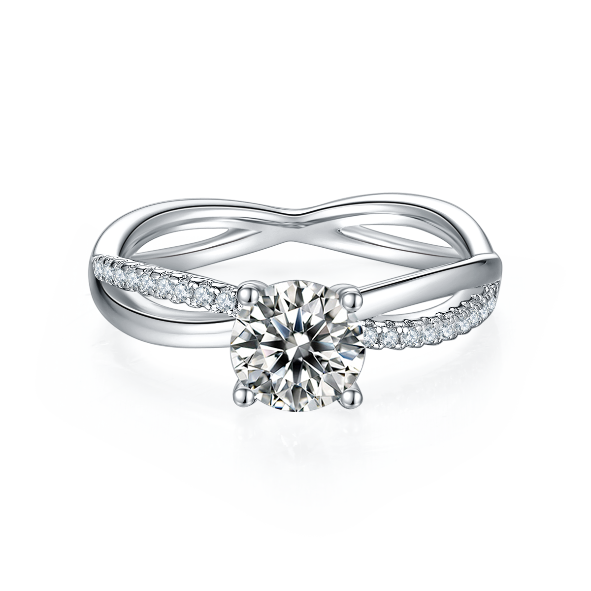 Double arm Liu Shishi S925 silver plated white gold Moissanite women's ring 1 carat D-grade